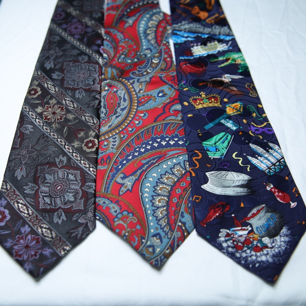 Wembley Vintage Silk Tie Bundle 3pc Paisley Floral New Orleans Novelty Mens Ties